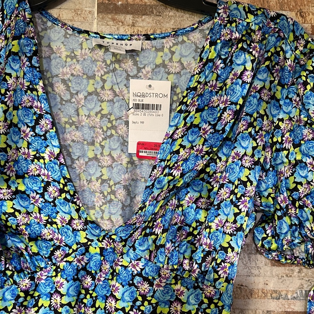 Topshop Multicolor Floral Puff Sleeve Blouse - Picture 2 of 4